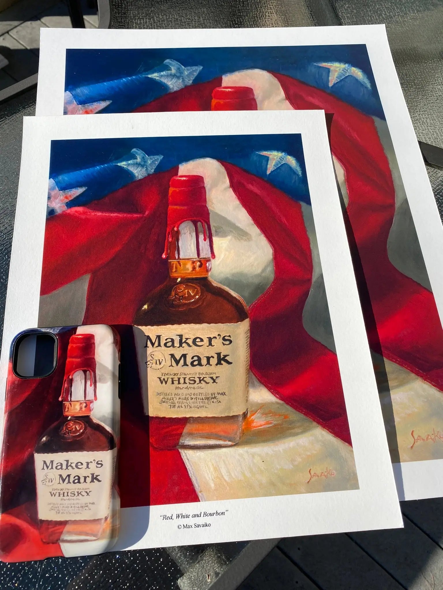 Premium Print - Maker's Mark Bourbon Whiskey - Red, White and Bourbon Granite
