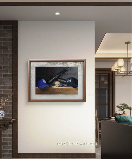 Rivalry Series Baseball Art LA Dodgers vs NY Yankees     MaxSavaikoArt.com