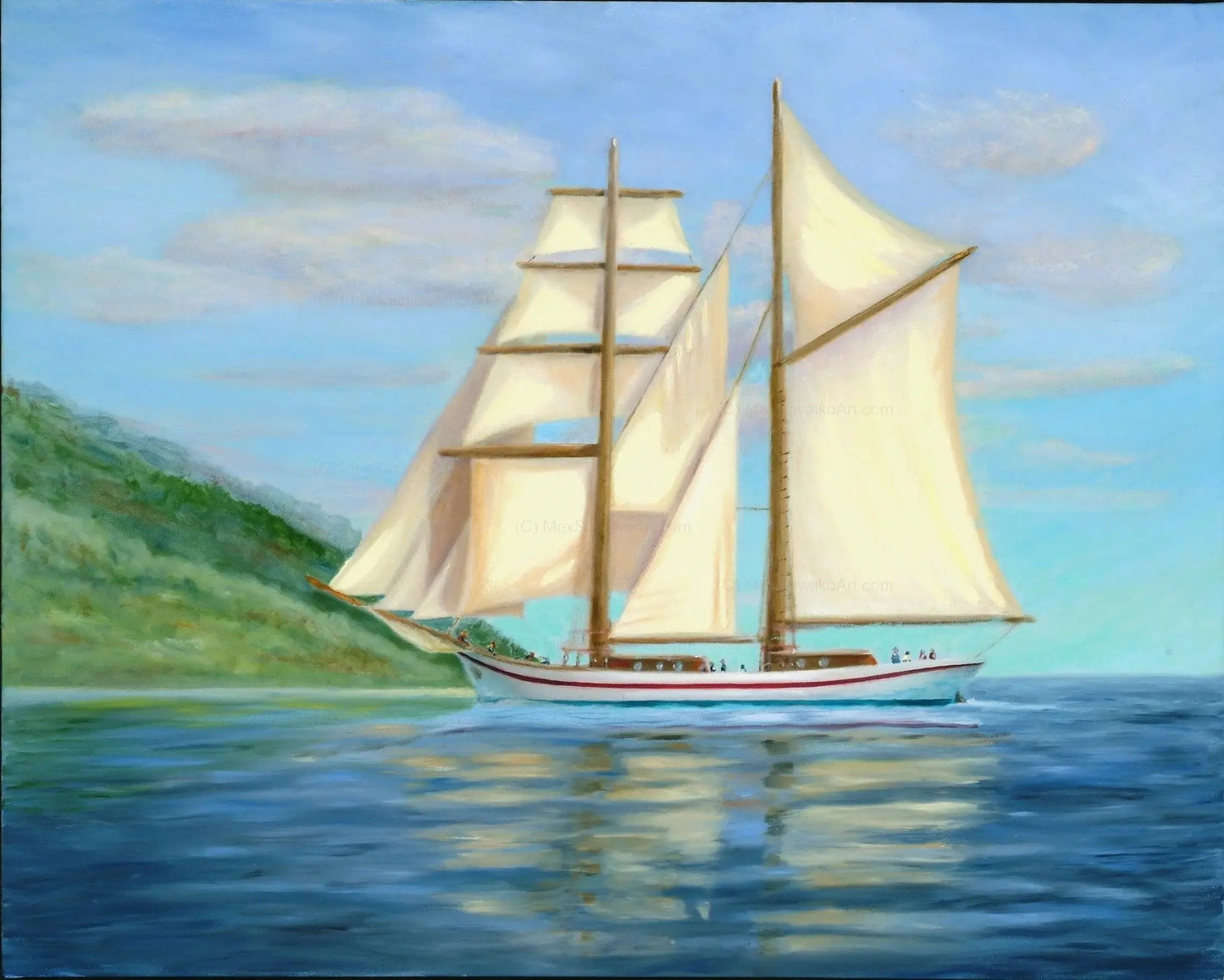 Ship Painting - Cruise in St. John's Bay Original Oil Painting Max Savaiko Art