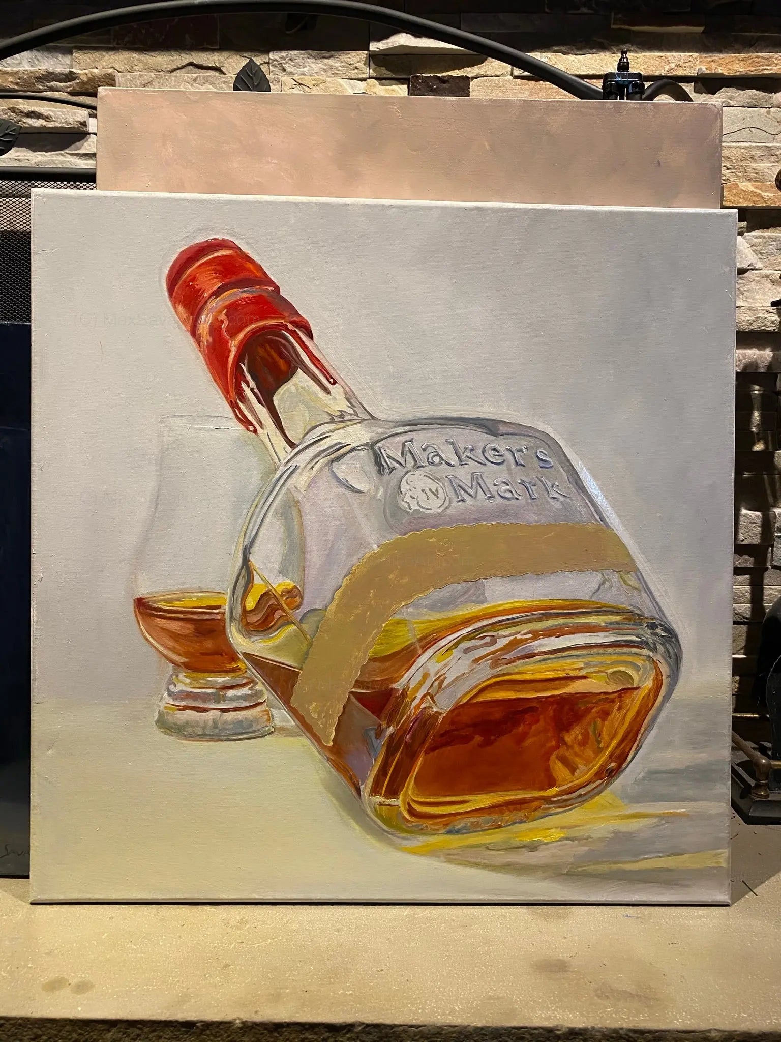 Whiskey Art - Makers Mark Bourbon Whisky Bottom's Up     Max Savaiko Art