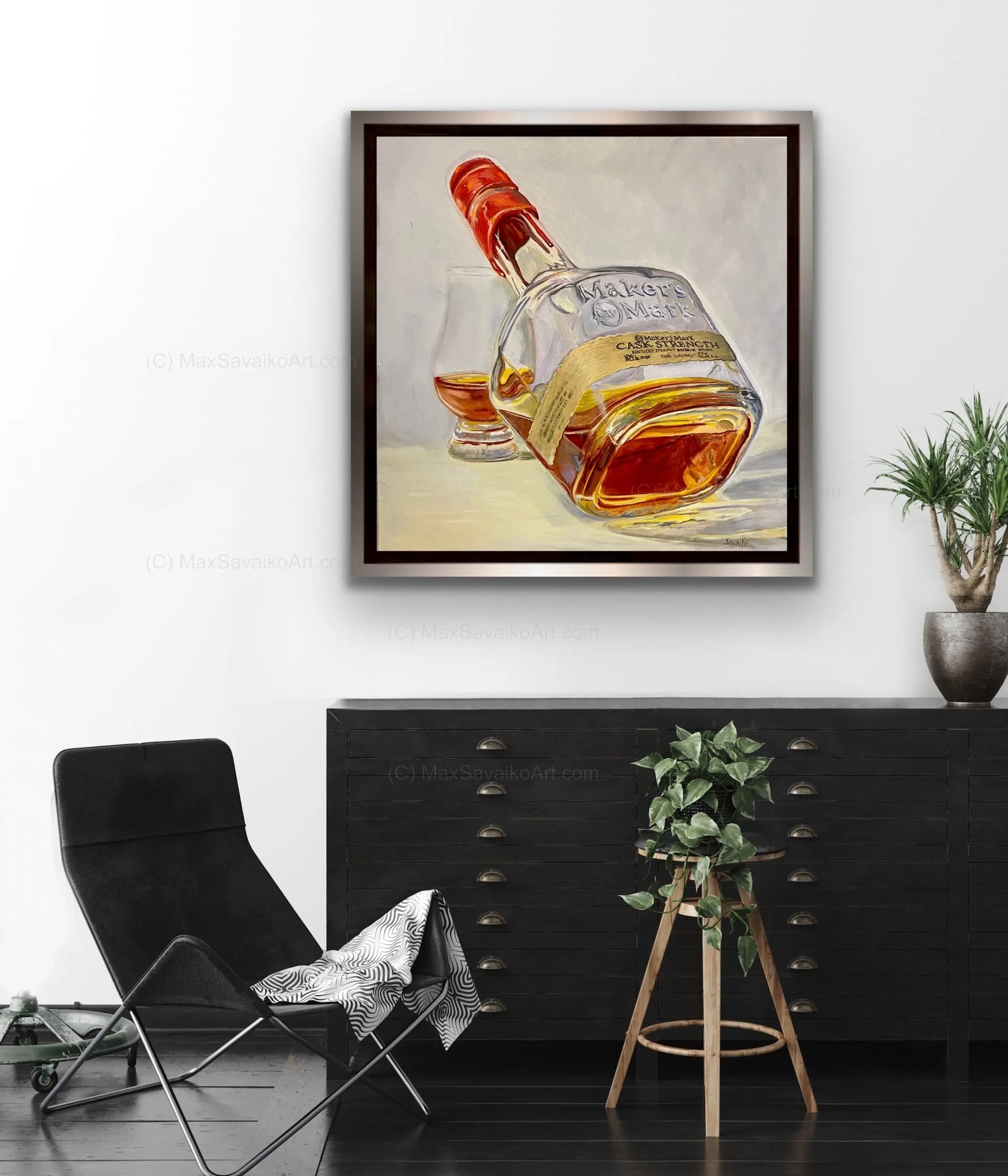 Whiskey Art - Makers Mark Bourbon Whisky Bottom's Up     Max Savaiko Art