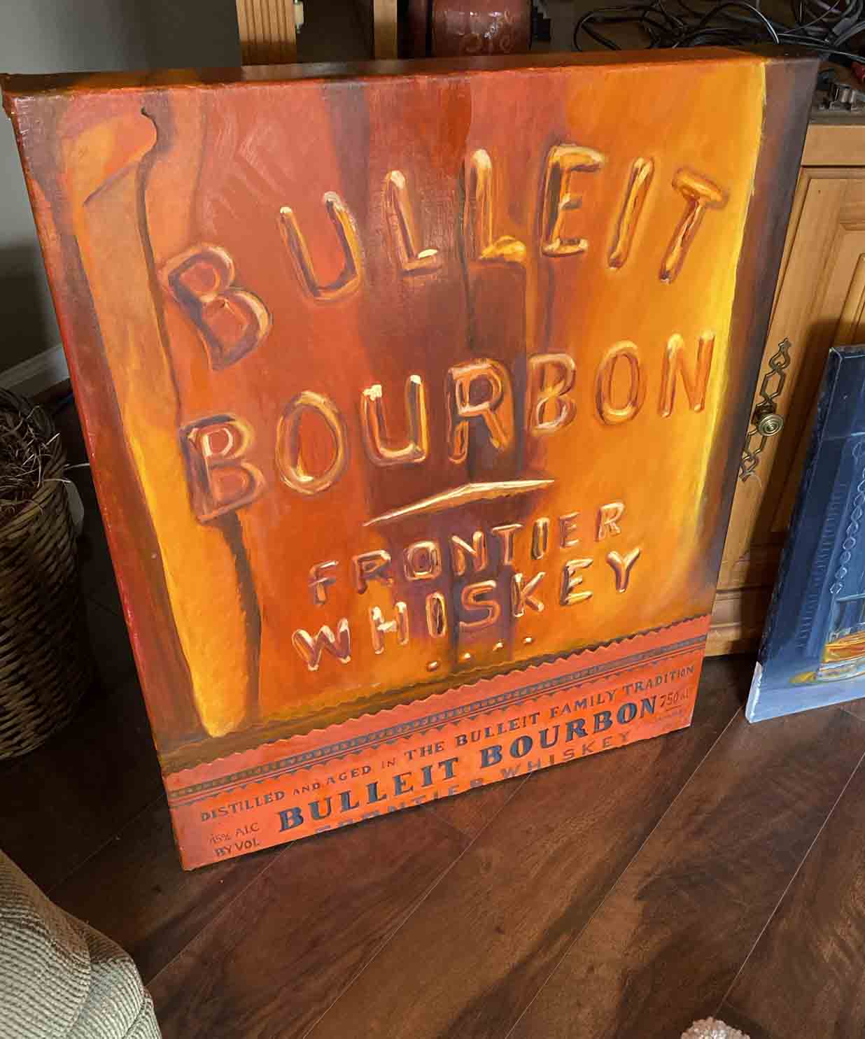 Original Whiskey Painting - Bulleit Bourbon 'Close one' - Whiskey Art - Max Savaiko Art Gallery