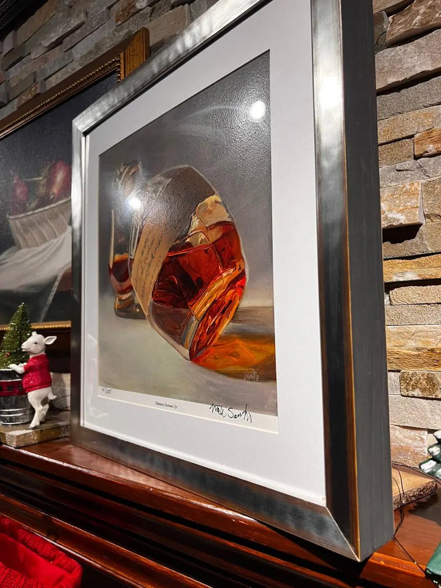 Framed Limited Edtion Print - Blanton's Bottoms Up whiskey bottle still life art Max Savaiko Art