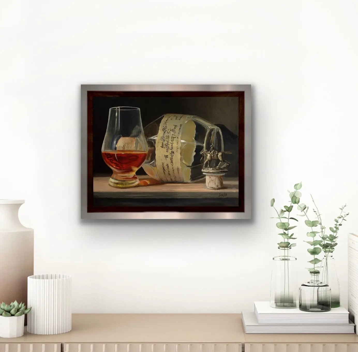 Framed In situ Oil painting of Blanton's Bourbon - man down!