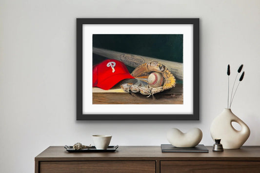 Baseball Art - Framed Signed Limited Edition Print - Phillies Hat - Max Savaiko Art
