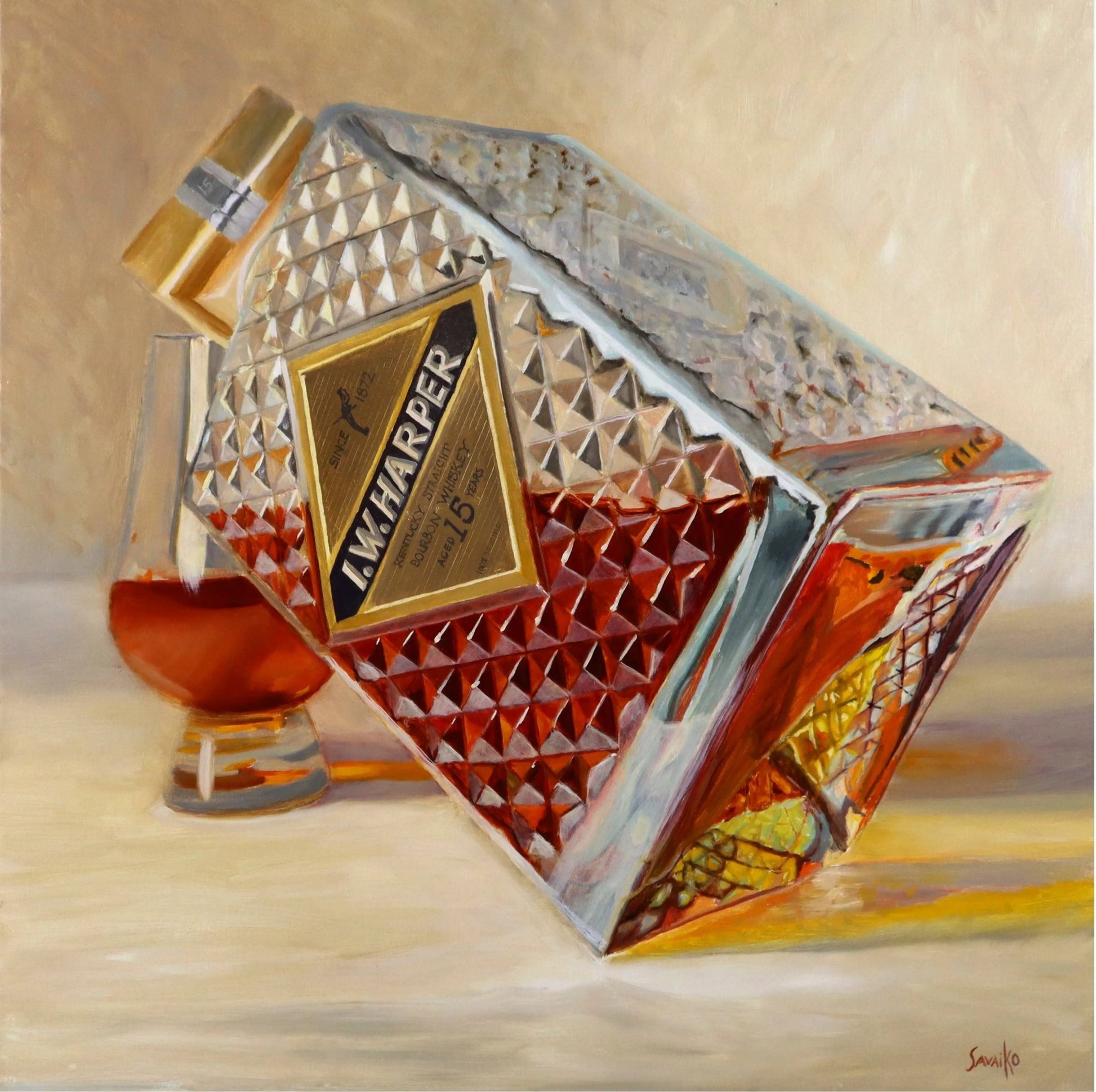 Bourbon Art Oil Painting - I.W. Harper Bottoms Up - Max Savaiko Art