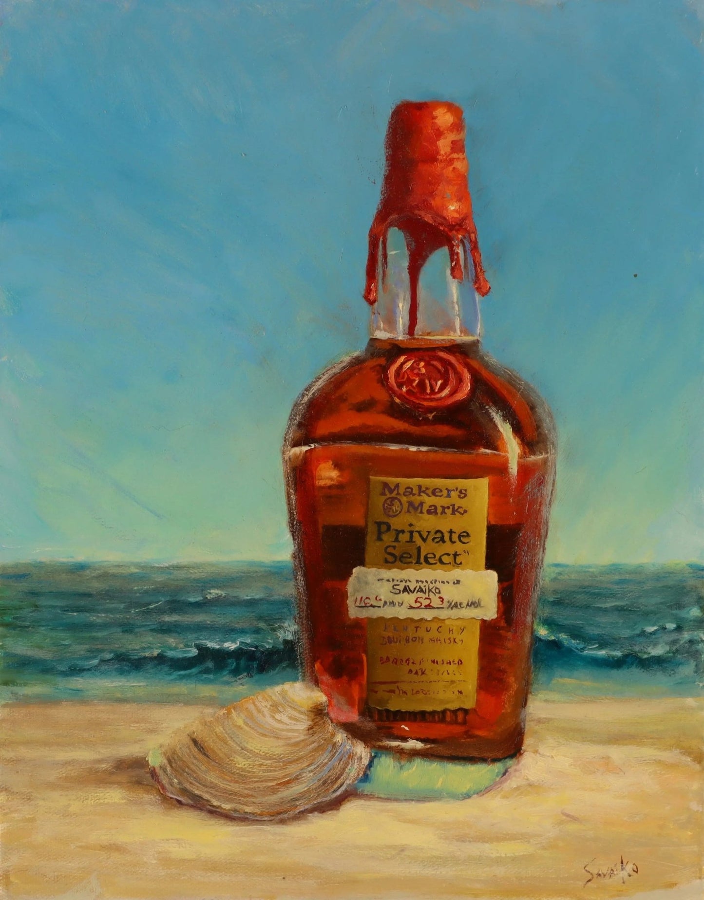 Original Oil Painting - Makers Mark on the Beach - Max Savaiko Art