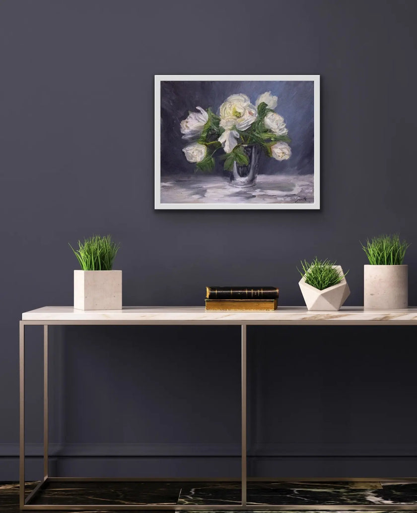 Original Oil Painting - White Peony Floral - Max Savaiko Art